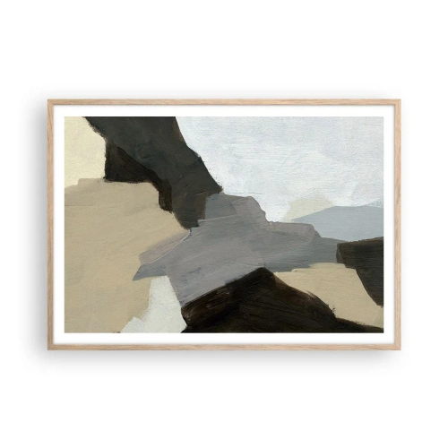 Póster en marco roble claro - Abstracción: partes del gris - 100x70 cm