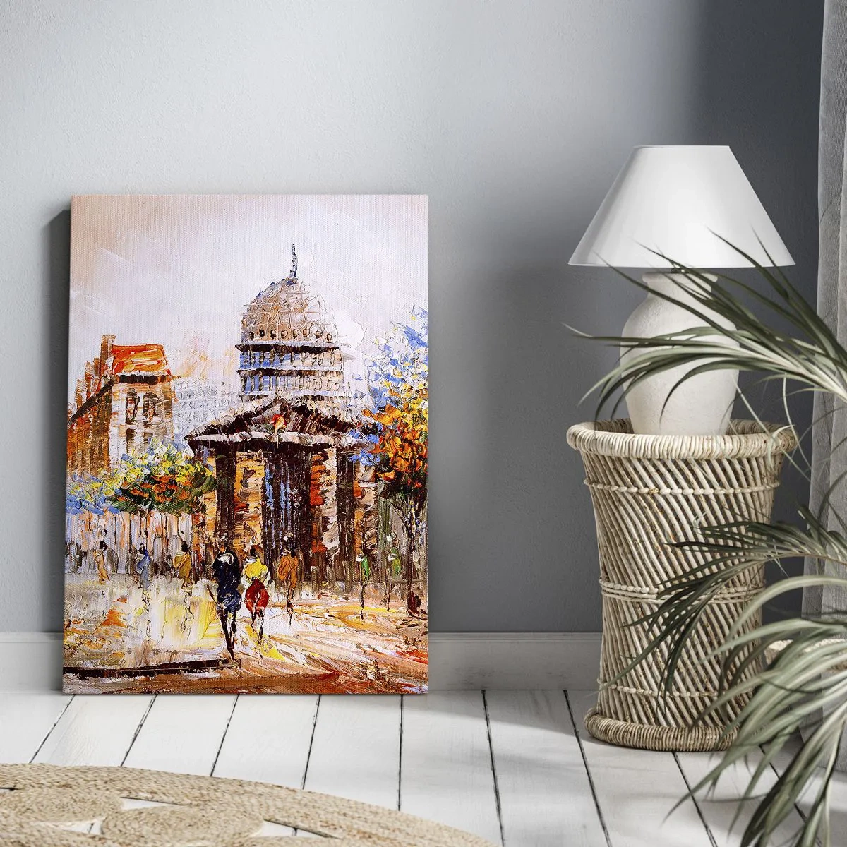 Cuadro sobre lienzo - Impresión de Imagen - Escena urbana impresionista con un edificio histórico. - 50x70cm - Un paseo parisino - Decoración de pared moderna para salón y dormitorio ARTTOR