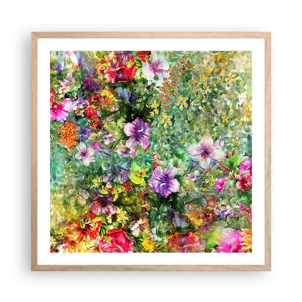 Póster en marco roble claro - En flores a la perdición - 60x60 cm