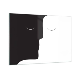 Cuadro sobre vidrio - Impresiones sobre Vidrio - Rostros minimalistas en blanco y negro que forman una unidad - 100x70cm - Unidad de los opuestos - Decoración de pared moderna para salón y dormitorio ARTTOR