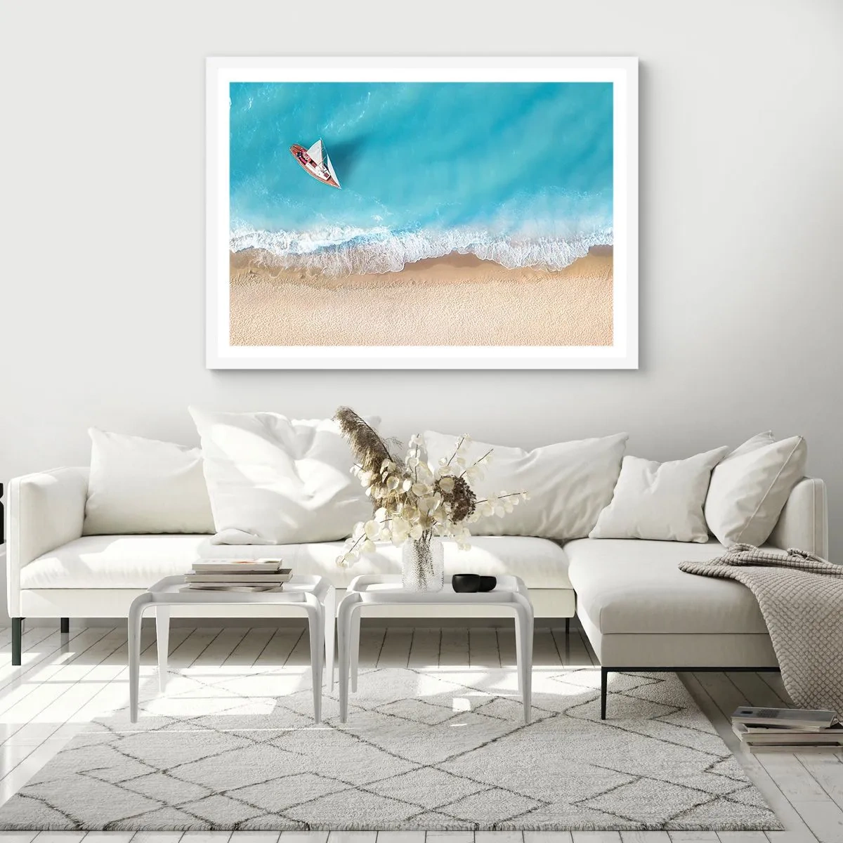 Póster en marco blanco - Frontera celeste y dorada - 40x30 cm