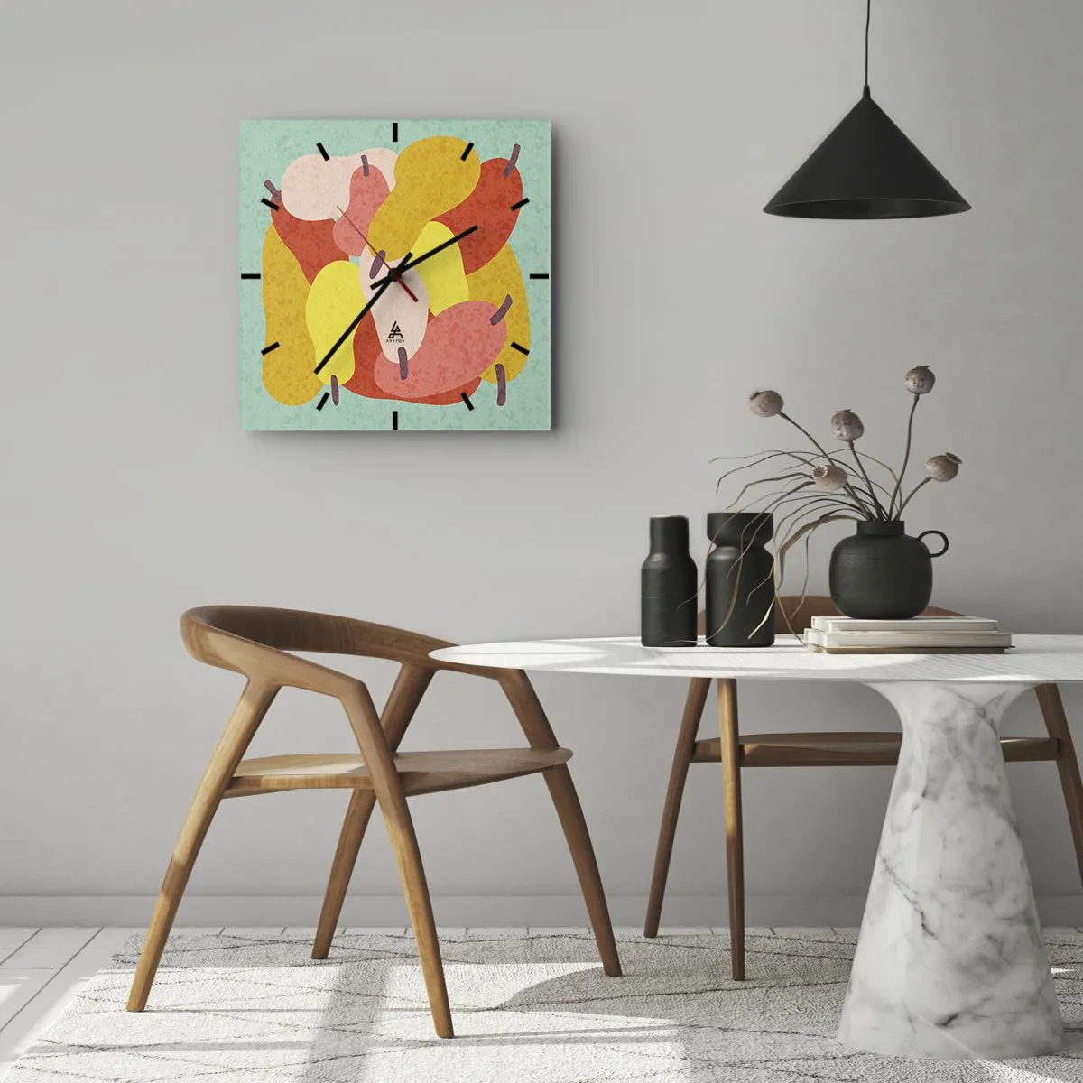 Reloj de pared - Reloj de vidrio - Peras abstractas coloridas sobre un fondo verde - 30x30cm - Saborear el sol del verano - Decoración de pared moderna para salón y dormitorio ARTTOR