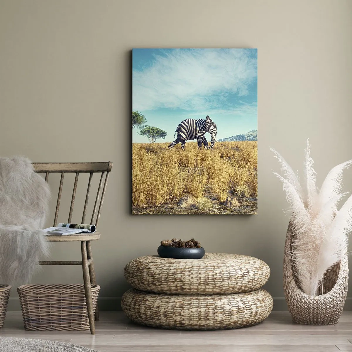 Cuadro sobre lienzo - Impresión de Imagen - Cebra en un paisaje africano - 50x70cm - El gris ya no está de moda - Decoración de pared moderna para salón y dormitorio ARTTOR