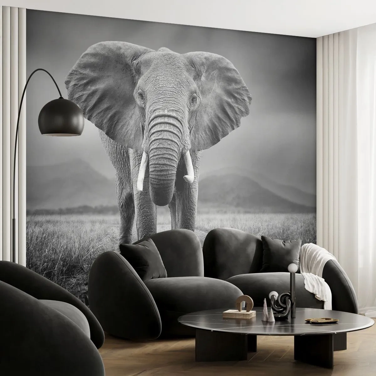 Fotomural Premium Canvas - El anfitrión da la bienvenida - Elefante, animales, Paisaje - 250x175 cm