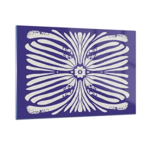Cuadro sobre vidrio - Impresiones sobre Vidrio - Patrón étnico simétrico sobre un fondo morado. - 120x80cm - Inspiraciones étnicas - Decoración de pared moderna para salón y dormitorio ARTTOR