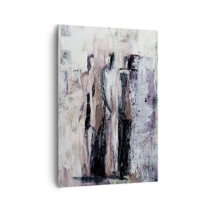Cuadro sobre lienzo - Impresión de Imagen - Una composición abstracta con tres figuras en colores pastel. - 70x100cm - El trío misterioso - Decoración de pared moderna para salón y dormitorio ARTTOR