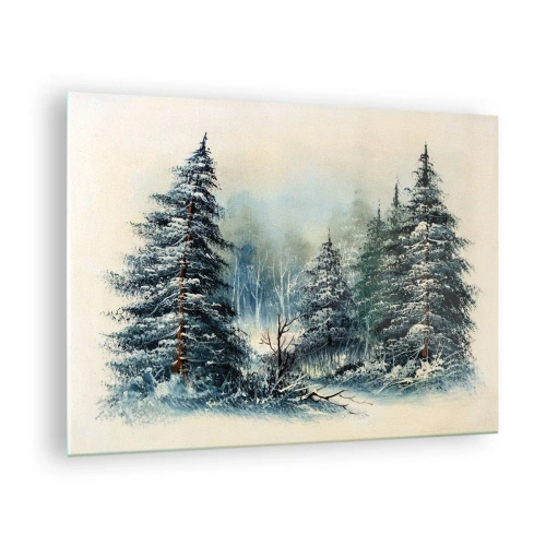 Cuadro sobre vidrio - Impresiones sobre Vidrio - Bosque invernal con árboles cubiertos de nieve contra el cielo. - 70x50cm - Preparados para la Navidad - Decoración de pared moderna para salón y dormitorio ARTTOR
