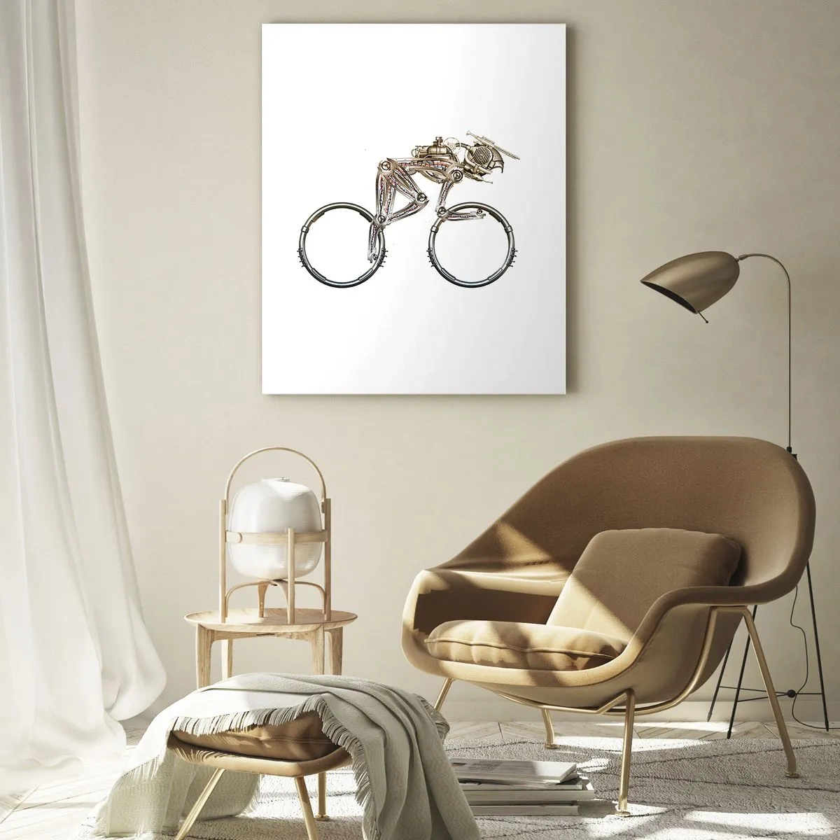 Cuadro sobre vidrio - Impresiones sobre Vidrio - Una bicicleta mecánica con un diseño futurista. - 70x100cm - Una magnífica máquina - Decoración de pared moderna para salón y dormitorio ARTTOR