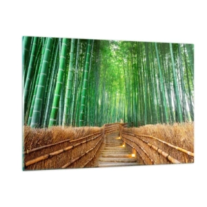 Cuadro sobre vidrio - Impresiones sobre Vidrio - Un camino en el bosque de bambú que conduce a través de las escaleras. - 120x80cm - La esencia de la naturaleza asiática - Decoración de pared moderna para salón y dormitorio ARTTOR