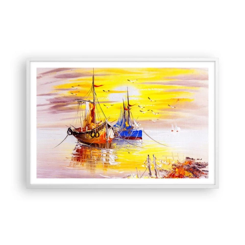 Póster en marco blanco - Un merecido descanso en el puerto - 91x61 cm