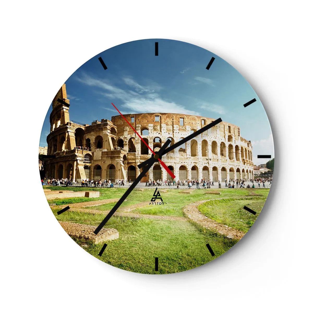 Reloj de pared - Reloj de vidrio - El Coliseo de Roma bajo el sol - 30x30cm - Todavía se oye el sonido de las armas - Decoración de pared moderna para salón, cocina y dormitorio ARTTOR