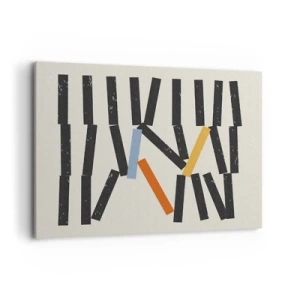 Cuadro sobre lienzo - Impresión de Imagen - Composición abstracta con rectángulos de colores y negros. - 100x70cm - Dominó - composición - Decoración de pared moderna para salón y dormitorio ARTTOR