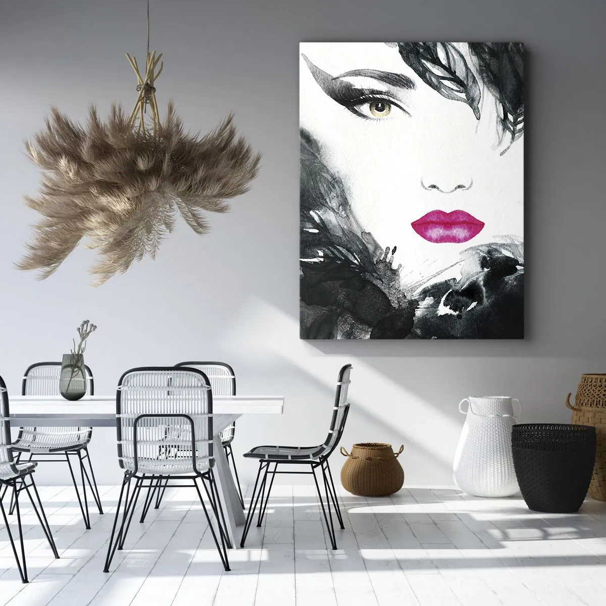 Cuadro sobre lienzo - Impresión de Imagen - Retrato artístico de una mujer con labios intensamente rosados. - 50x70cm - ¡Cuidado! Femme fatale - Decoración de pared moderna para salón y dormitorio ARTTOR