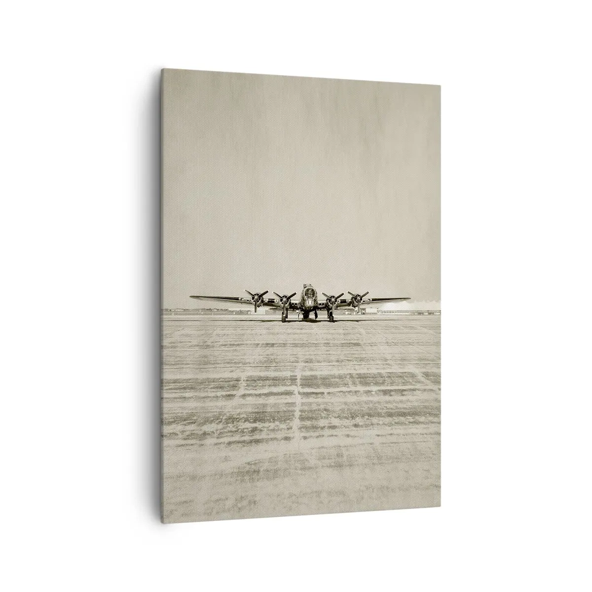 Cuadro sobre lienzo - Impresión de Imagen - Avión histórico en el aeropuerto en sepia - 70x100cm - Como siempre, preparado - Decoración de pared moderna para salón y dormitorio ARTTOR