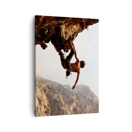 Cuadro sobre lienzo - Impresión de Imagen - Un escalador en un acantilado escarpado en las montañas bajo el sol. - 50x70cm - Un mundo en la roca - Decoración de pared moderna para salón y dormitorio ARTTOR