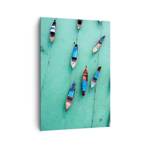 Cuadro sobre lienzo - Impresión de Imagen - Una vista aérea de barcos en aguas turquesas. - 70x100cm - En alegre espera - Decoración de pared moderna para salón y dormitorio ARTTOR