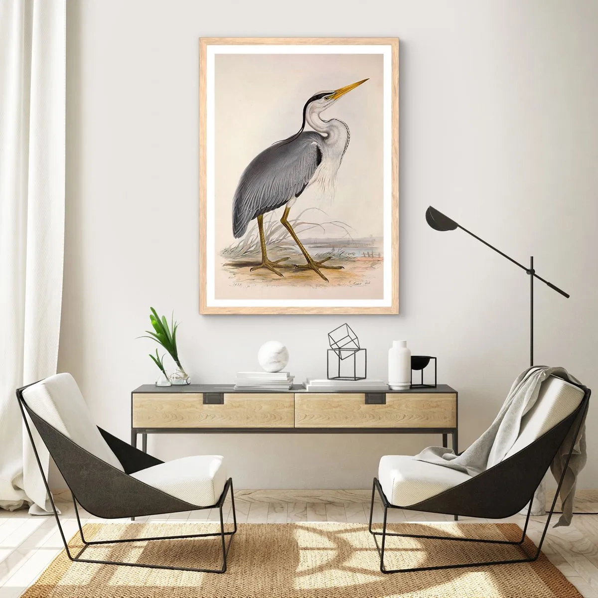 Póster en marco roble claro - Encanto de garza - 61x91 cm