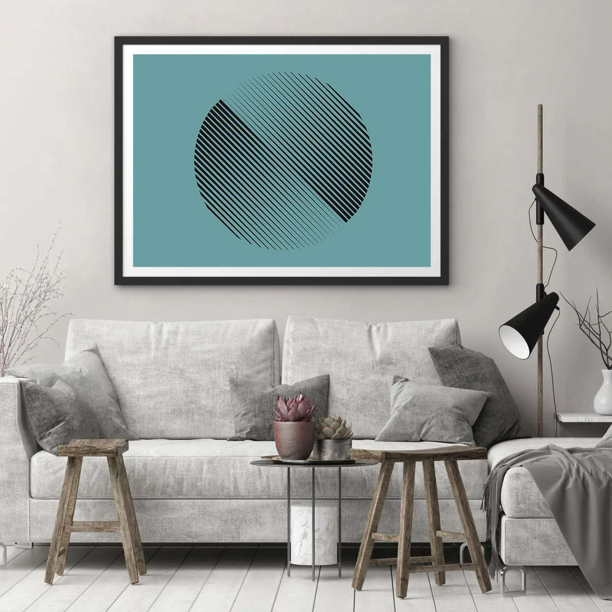 Póster en marco negro - El círculo: una variación geométrica - 50x40 cm