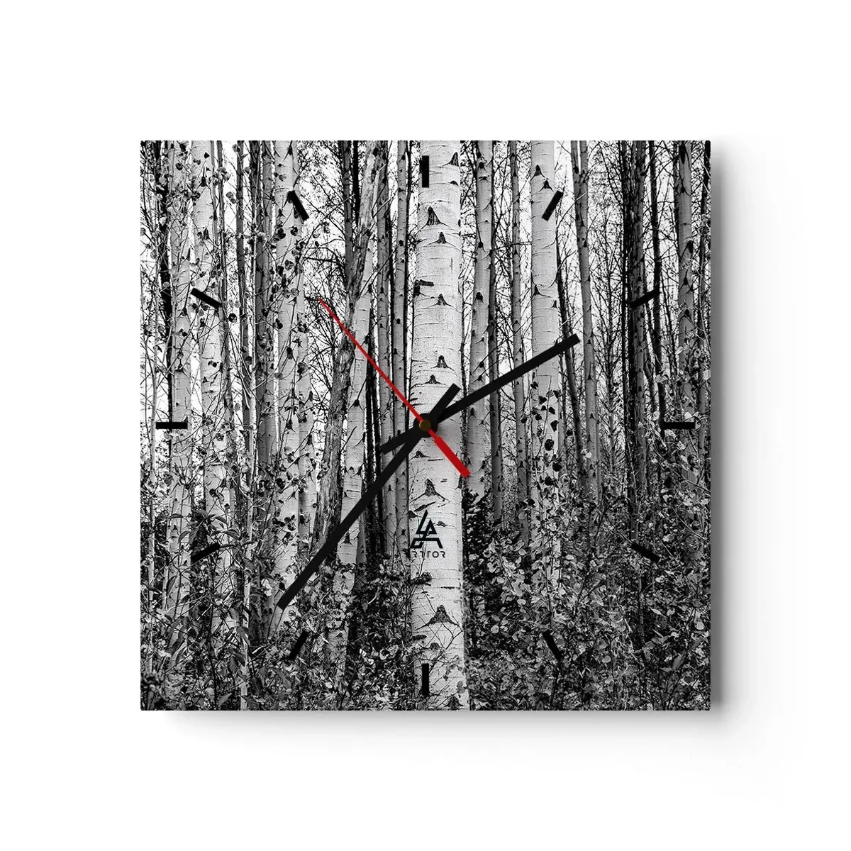 Reloj de pared - Reloj de vidrio - Abedules blancos y negros en el bosque - 30x30cm - Columnas de abedules - Decoración de pared moderna para salón y dormitorio ARTTOR