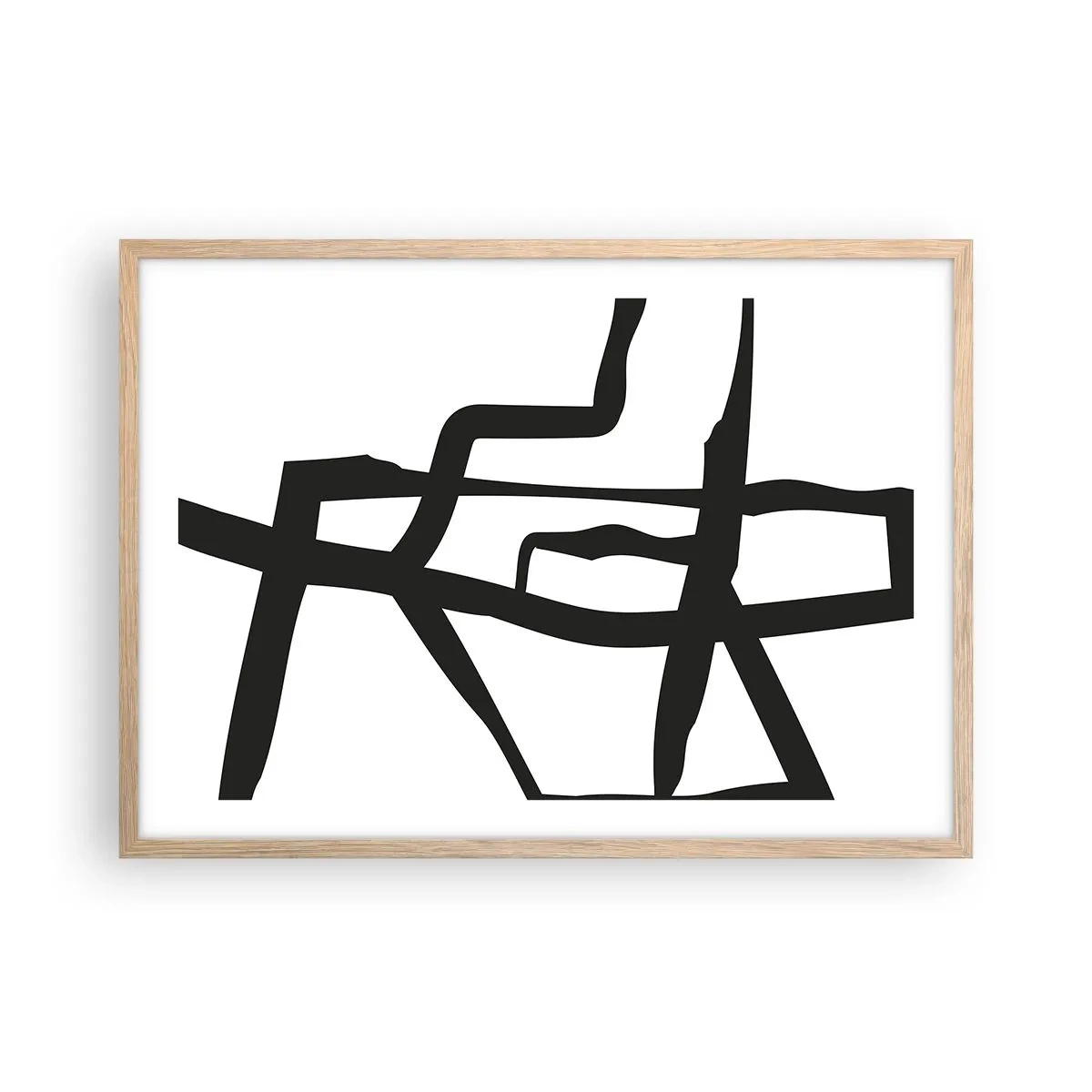 Póster en marco roble claro - Construcción en blanco y negro - 70x50 cm
