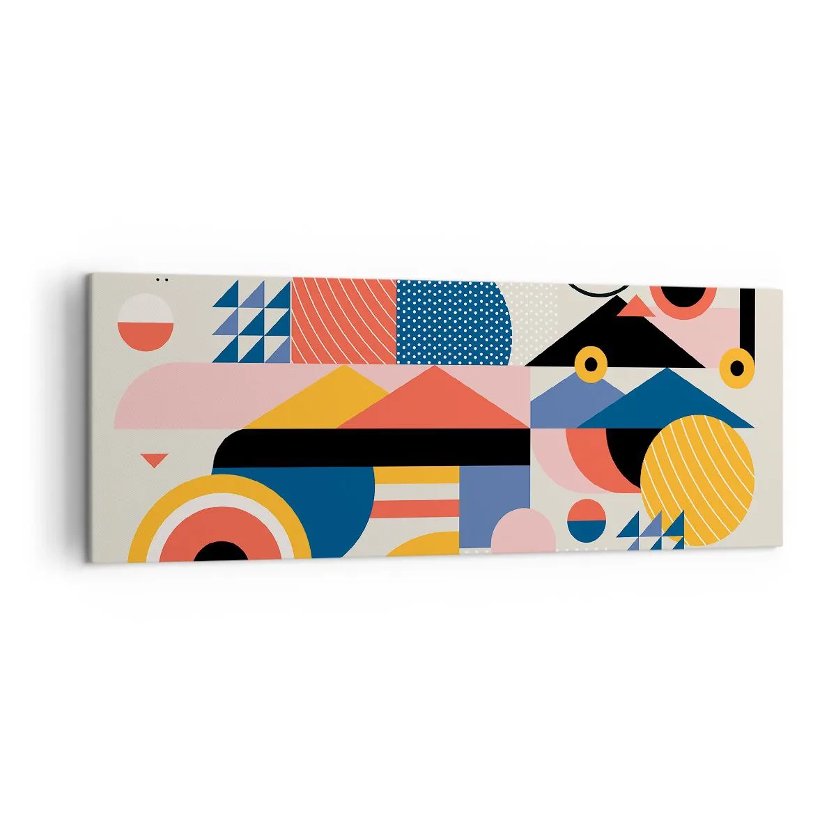 Cuadro sobre lienzo - Impresión de Imagen - Formas geométricas coloridas en estilo retro - 140x50cm - Composición: juegos - Decoración de pared moderna para salón y dormitorio ARTTOR
