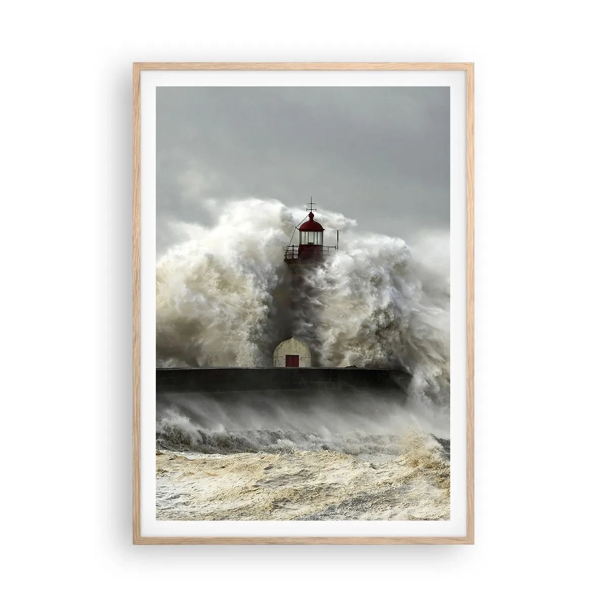 Póster en marco roble claro - La furia del océano - 70x100 cm