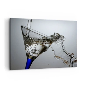 Cuadro sobre lienzo - Impresión de Imagen - Un vaso de agua en movimiento sobre un fondo claro. - 120x80cm - Agua cristalina en vaso de vidrio - Decoración de pared moderna para salón y dormitorio ARTTOR