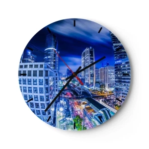 Reloj de pared - Reloj de vidrio - Rascacielos modernos iluminados por la noche - 30x30cm - Ritmos de la ciudad nocturna - Decoración de pared moderna para salón, cocina y dormitorio ARTTOR