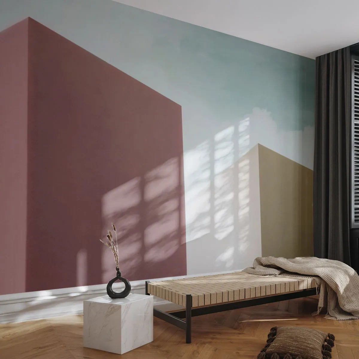 Fotomural Standard Eco - Formas geométricas minimalistas contra el cielo de verano. - 100x70cm - Geometría de un verano soleado - Decoración de pared moderna para salón y dormitorio ARTTOR