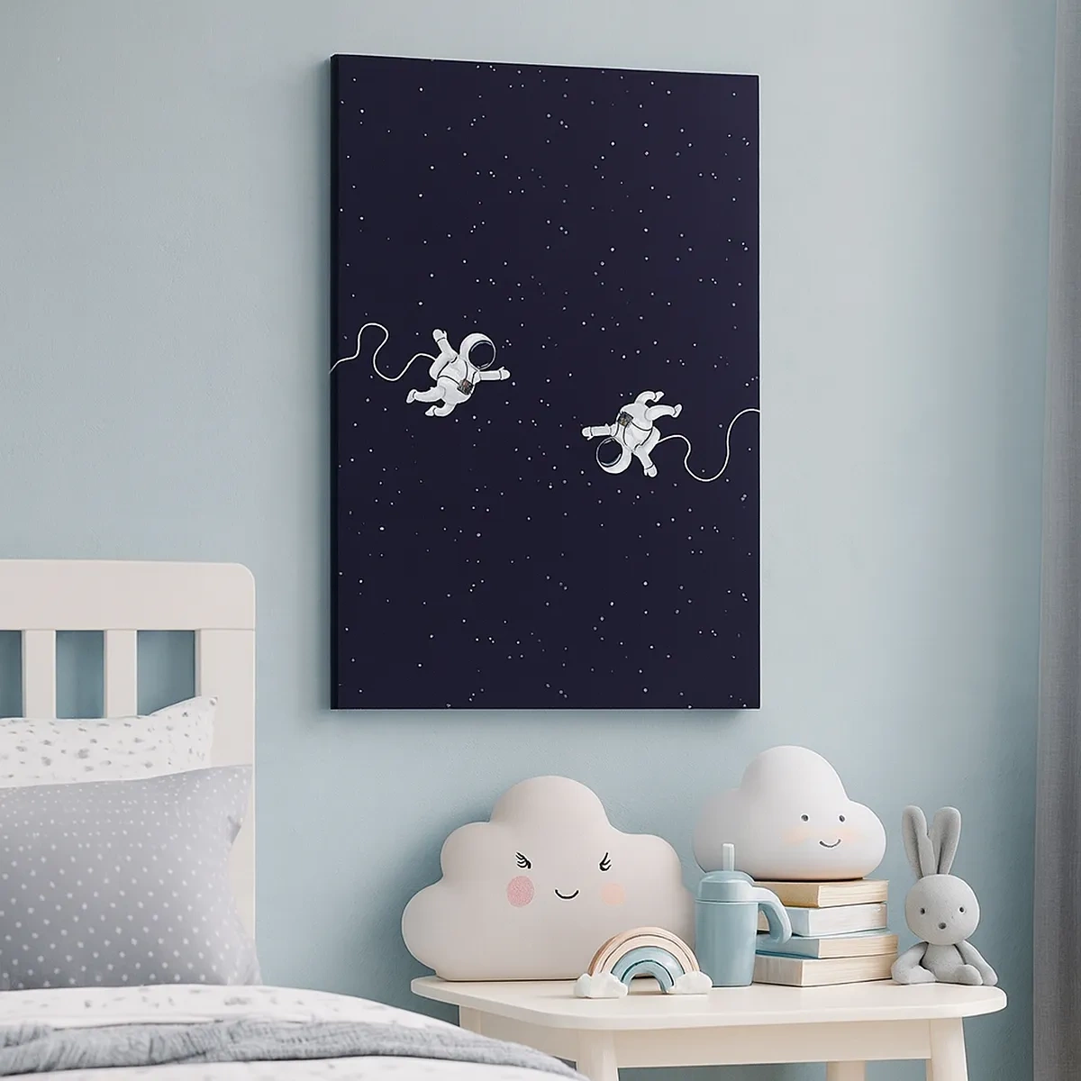 Cuadro sobre lienzo - Impresión de Imagen - Astronautas flotando en el espacio con un telón de fondo de estrellas. - 50x70cm - Danza cósmica - Decoración de pared moderna para salón y dormitorio ARTTOR