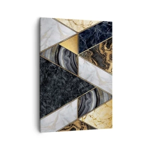Cuadro sobre lienzo - Impresión de Imagen - Triángulos geométricos en dorado, mármol y tonos oscuros. - 50x70cm - Collage de piedras - Decoración de pared moderna para salón y dormitorio ARTTOR
