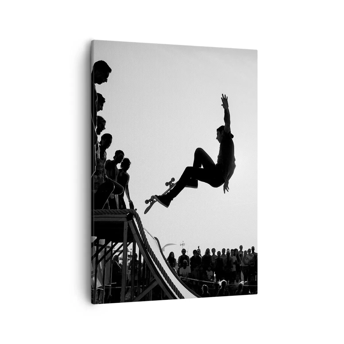 Cuadro sobre lienzo - Impresión de Imagen - Escena de skate en blanco y negro en una rampa - 50x70cm - Héroes y espectadores - Decoración de pared moderna para salón y dormitorio ARTTOR
