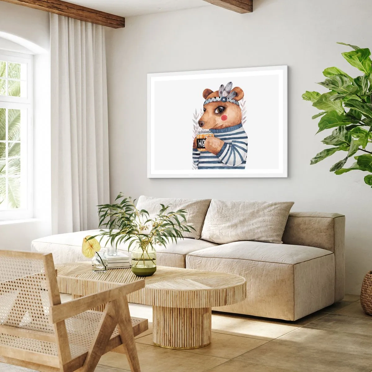 Póster en marco blanco - Dulce oso - 50x40 cm