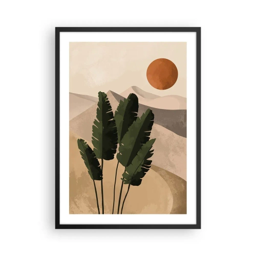 Póster en marco negro - Plantas en un entorno desértico con la puesta de sol, paisaje abstracto - 50x70cm - El triunfo de la vida - Decoración de pared moderna para salón y dormitorio ARTTOR