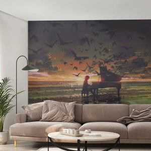 Fotomural Autadhesivo Deluxe Sticker - Concierto de piano y olas - Abstracción, Piano, Música - 200x140 cm