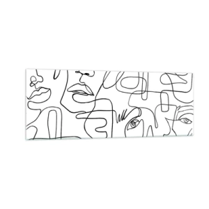 Cuadro sobre vidrio - Impresiones sobre Vidrio - Un dibujo minimalista de una cara con líneas sobre un fondo claro. - 140x50cm - Entre emociones enredadas - Decoración de pared moderna para salón y dormitorio ARTTOR