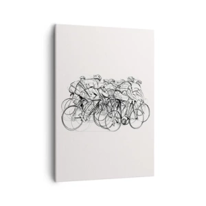Cuadro sobre lienzo - Impresión de Imagen - Un grupo de ciclistas en movimiento en un estilo minimalista. - 50x70cm - Juntos como un equipo - Decoración de pared moderna para salón y dormitorio ARTTOR