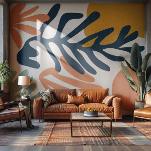 Fotomural Premium Sand - Formas de plantas modernas en colores pastel. - 100x70cm - Mares de coral - Decoración de pared moderna para salón y dormitorio ARTTOR