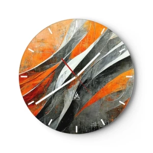 Reloj de pared - Reloj de vidrio - Rayas dinámicas de color naranja, negro y gris. - 30x30cm - Calor y frío - Decoración de pared moderna para salón, cocina y dormitorio ARTTOR