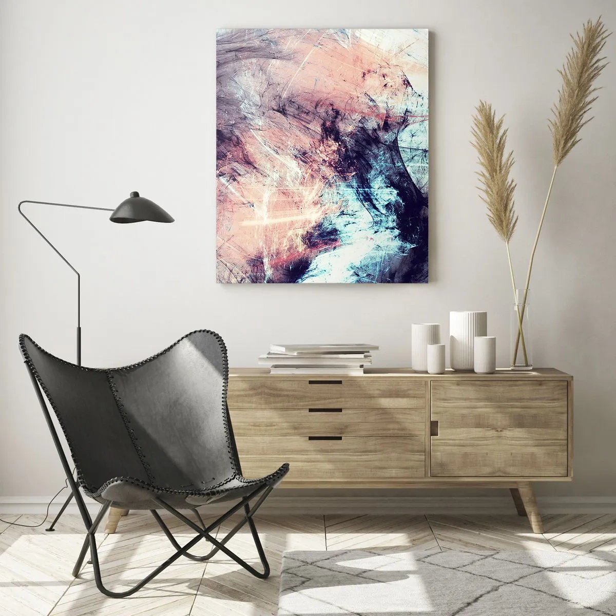 Cuadro sobre vidrio - Impresiones sobre Vidrio - Composición abstracta en tonos pastel y oscuros. - 70x100cm - Siente el viento - Decoración de pared moderna para salón y dormitorio ARTTOR