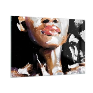 Cuadro sobre vidrio - Impresiones sobre Vidrio - Primer plano de un retrato colorido de una mujer en un estilo expresivo. - 100x70cm - Orgullo sin prejuicios - Decoración de pared moderna para salón y dormitorio ARTTOR