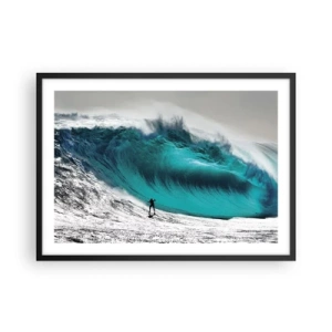Póster en marco negro - Surfista frente a una ola gigante - 70x50cm - Reto aceptado - Decoración de pared moderna para salón y dormitorio ARTTOR