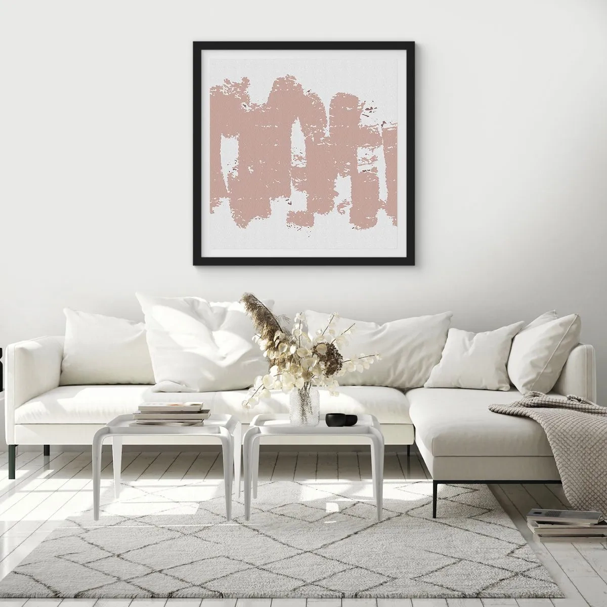 Póster en marco negro - Abstracción en rosa suave - 60x60 cm