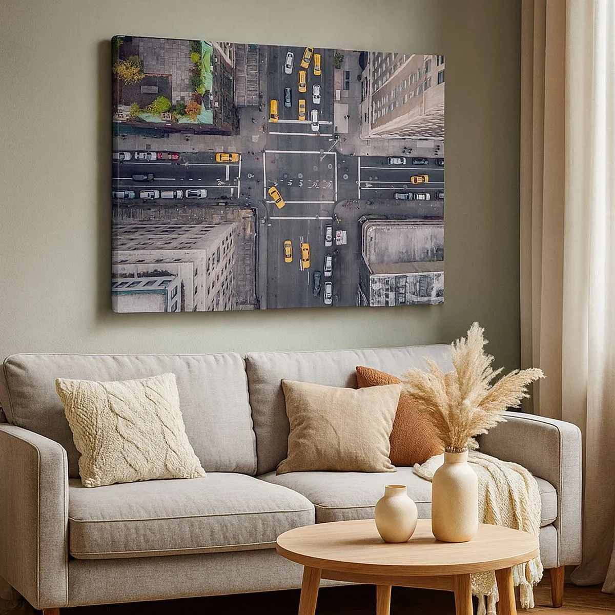 Cuadro sobre lienzo - Impresión de Imagen - Vista aérea de una calle concurrida de la ciudad - 70x50cm - Una simple elección - Decoración de pared moderna para salón y dormitorio ARTTOR
