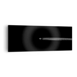 Cuadro sobre lienzo - Impresión de Imagen - Un avión a reacción con una estela de condensación visible sobre un fondo negro. - 140x50cm - En otra dimensión - Decoración de pared moderna para salón y dormitorio ARTTOR