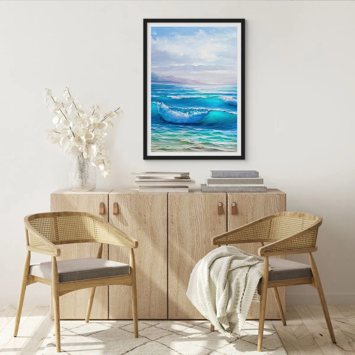 Póster en marco negro - Olas del mar contra el cielo azul - 50x70cm - Trae consuelo - Decoración de pared moderna para salón y dormitorio ARTTOR