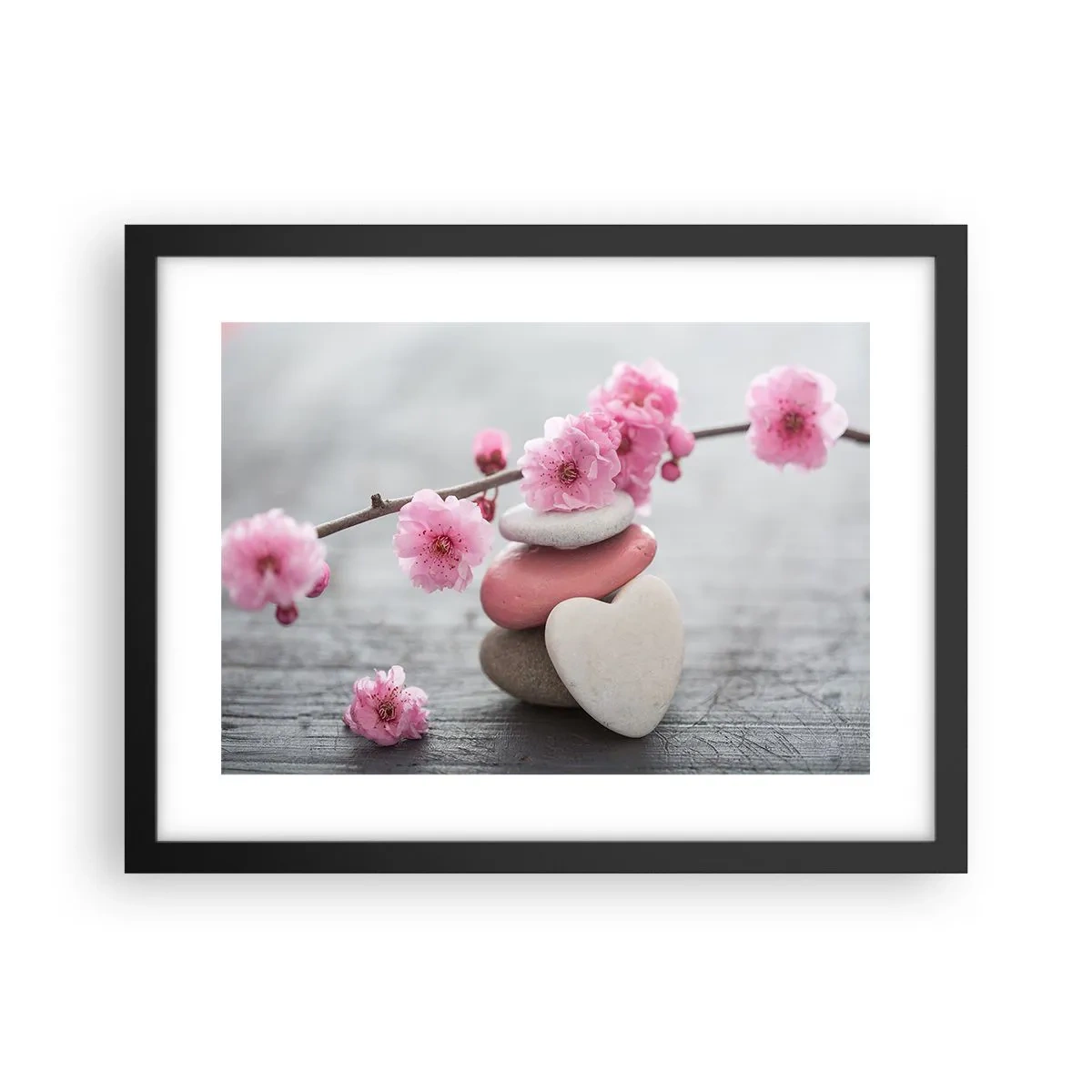 Póster en marco negro - Felicidad con la flor del cerezo - 40x30 cm