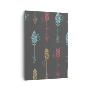 Cuadro sobre lienzo - Impresión de Imagen - Patrón de flecha estilizada en colores pastel sobre un fondo oscuro - 70x100cm - Flechas - Decoración de pared moderna para salón y dormitorio ARTTOR