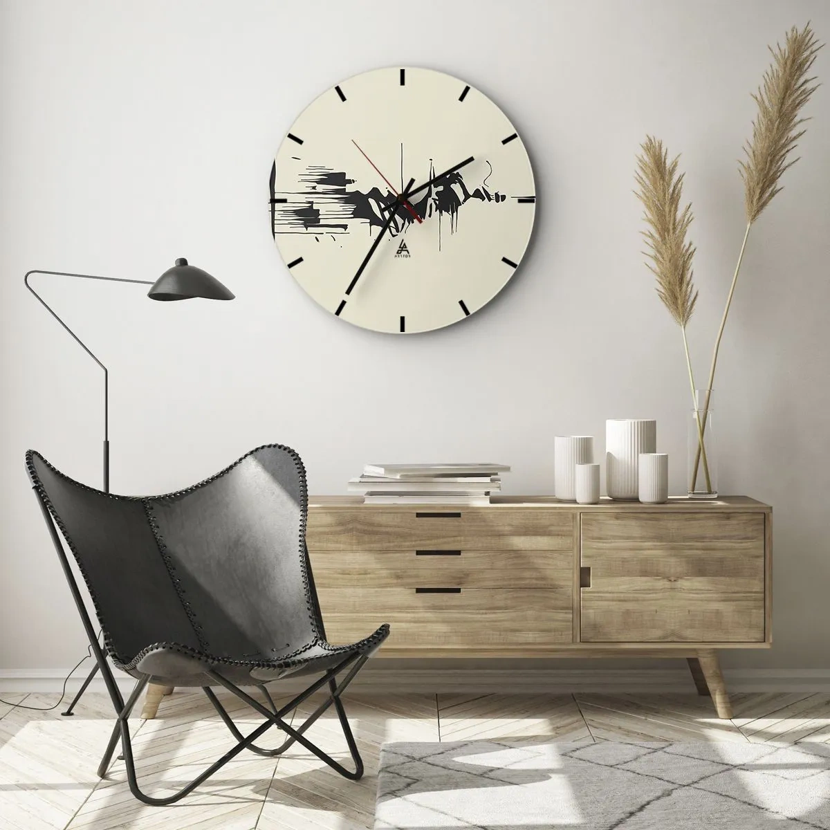 Reloj de pared - Reloj de vidrio - Abstracción en blanco y negro con líneas y formas dinámicas. - 30x30cm - Abstracción apresurada - Decoración de pared moderna para salón, cocina y dormitorio ARTTOR