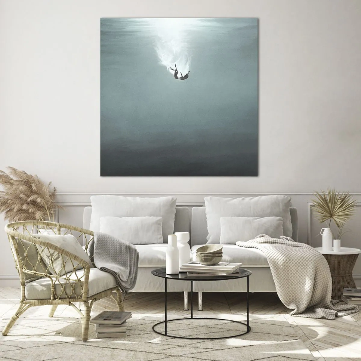 Cuadro sobre vidrio - Impresiones sobre Vidrio - En el abrazo del océano - 70x70 cm